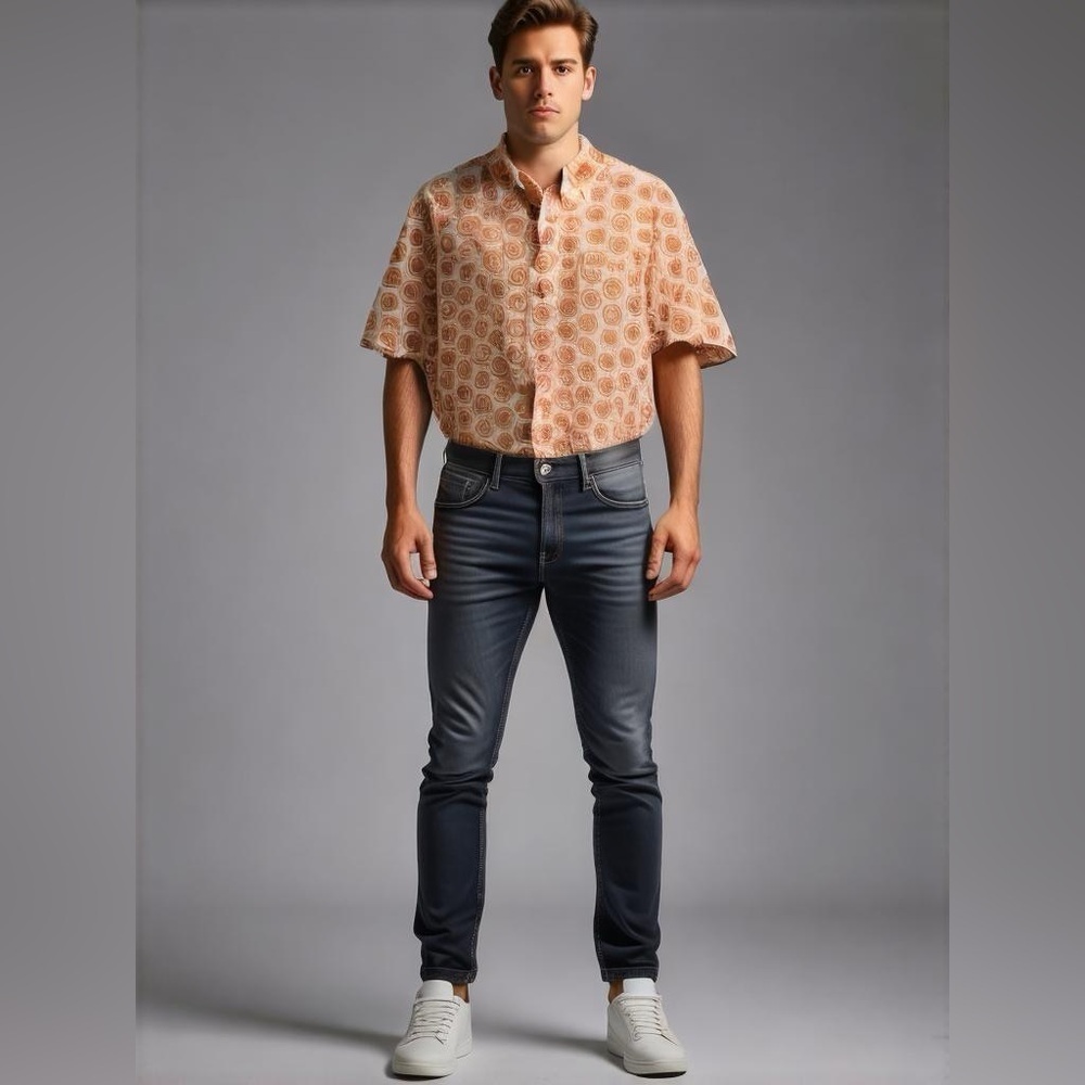 Hugo Boss Orange White Retro Circle Target Bullseye Button Down Casual Shirt